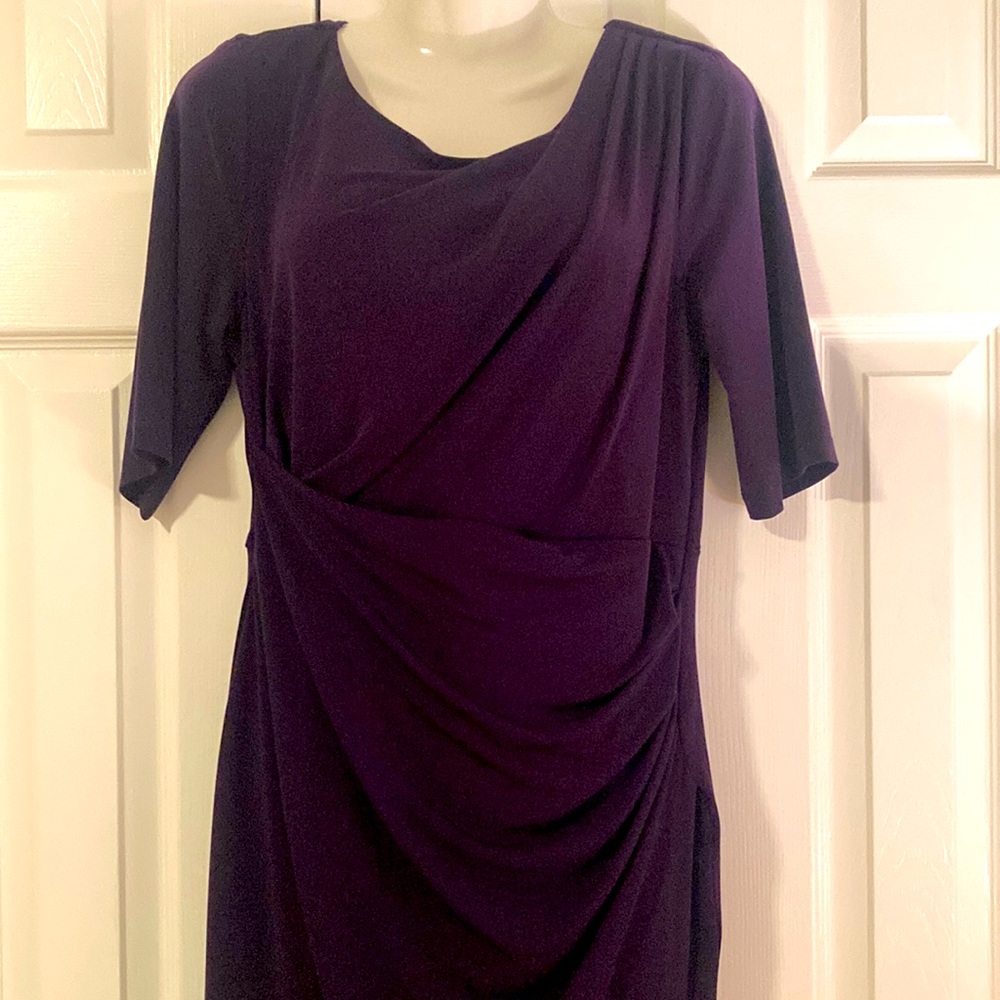 Connected apparel size 10 purple dress 3/4 length sleeves with wrap style front
